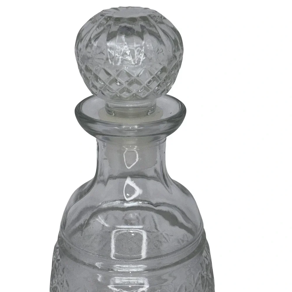 Vintage Clear Glass Decanter w Stopper‎ Diamond Cut Pattern Small Barware 8.5